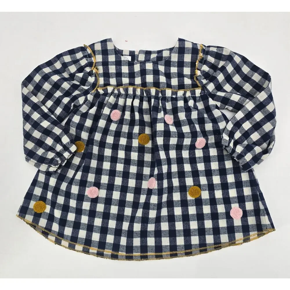 Mud Pie Preppy Southern Gingham Dot Dress Set – 12-18M (Includes Bow & Leggings)